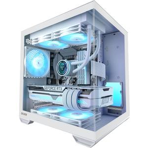 MATX PC Case, Top 240mm Radiator Support, 5 PCIe Slots for Max GPU Cooling, Extra Space for 160mm PSU & Easy Cable Management, 3120mm ARGB Fan with Controller (Non-PWM), Type-C, Mirage 4 White