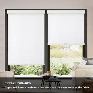 AOSKY Blackout Roller Shades Cordless Blinds for Windows, Free-Stop Shades with Valance, Thermal Insulated Fabric, UV Protection, Natural Woven Blinds for Home and Office (51" W x 72" H, White)