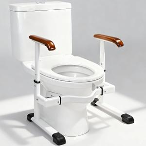 Toilet Safety Rails for Elderly with Solid Wood Handles, Heavy Duty Thickened Toilet Safety Frame, 520 LBS Capacity, Adjustable Height & Width, Handles for Seniors & Disabled