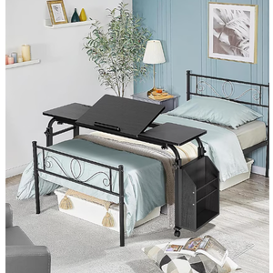 Laptop Desk for Bed,Angle Adjustable Overbed Table with Wheels (Black, 47“) | Adjustable Height&Length Laptop Bed Table with Storage Drawer, Laptop Desk Cart Table for Bedroom Home Office Hospital