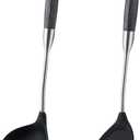2 x FJNATINH Silicone Wok Spatula and Ladle Set - Stainless Steel Wok Tools, Wok Utensil,Non Stick Heat-Resistant Cooking Utensils BPA Free Kitchen Utensils Cookware (Black Stainless Steel-2PCS)