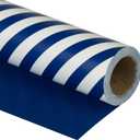WRAPAHOLIC 30 Inch Reversible Navy Blue Wrapping Paper - Navy Blue and Stripes Wrapping Paper for Birthday, Holiday, Wedding, Baby Shower - 30 inch x 33 feet, 30x394 Inch