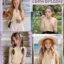 Ficerd Girl's Tank Tops V Neck Sleeveless Summer Shirts Kids Pleated Loose Blouse Dressy Casual Curved Hem Tees 5-14 Years