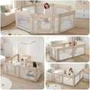 Sweeby Foldable Baby Playpen, 79x71 Playpens for Babies and Toddlers Large Play Yard with Door Baby Fence with Gate and Indoor & Outdoor Play Pen, Light Khaki