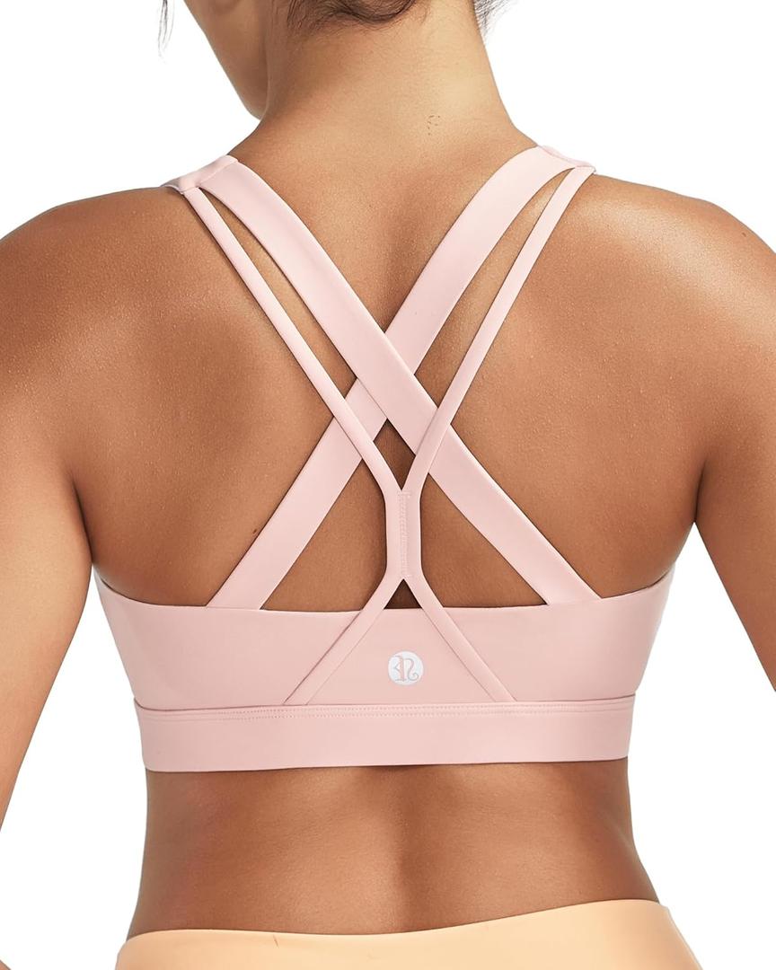 RUNNING GIRL Sports Bra for Women High Support, Criss-Cross Back Padded Strappy Sports Bras Yoga Bra with Removable Cups (Pink, XXL)