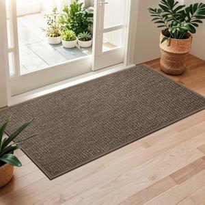 Door Mat 20"x47", Non Slip Door Mat Indoor Entrance, Rubber Backing Front Indoor Door mat Washable Absorbent Low-Profile Entryway Entry Resist Dirt Inside Door Mats, Brown