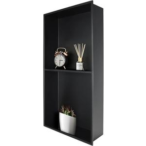 BWE Bathroom Wall Niche,12" X 24" X 4" Stainless Steel Shower Niche,Rimless Recessed Shower Shelf for Bathroom,Double Shelves Niche,No Tile Needed Matte Black