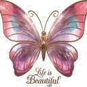 Life is Beautiful Quote Beautiful Pink Butterfly Rosegold Wall Decal Wall Dcor Vinyl Sticker Size: 28 x 28