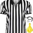 3 Pcs Referee Shirt, Referee Costume Men Women Zipper Collar Black and White Striped Ref Shirt for Football Soccer Sports (Large)