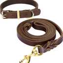 Guiding Star 6ft Leather Dog Leash and Collar Set, Soft Braided Leather Dog Leash 6ft with Adjustable Dog Collar, Heavy Duty Leather Dog Collar and Leash Set Combo for Small Medium Large Dogs (Brown), Size: Small