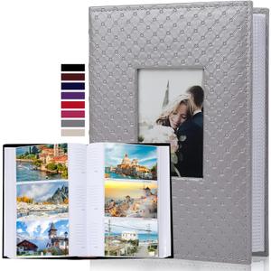 RECUTMS Photo Albums for 4x6 Photos Holds 300, 3 Per Pages Photo Picture Album PU Leather Cover, Horizontal Photos Record Family Wedding Anniversary Baby Holiday Album (Grey) (12.9x8.8x2 in 300 Pockets-Memo)