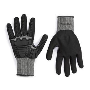 Amazon Basics Impact Protection Work Gloves - Cut Level A2, ANSI Level 4 Abrasion, Touchscreen Compatible, 15G Sandy Nitrile Palm, XX-Large, 100 Pack, Black with Black Edge (Black, L)