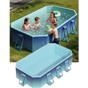 Foldable Pool for Kids Adults - Non-Inflatable Swimming Pools for Backyard Garden Outdoor Folding Collapsible Dog Above Ground Pool Kiddie Pool 100" X 65" X 21"