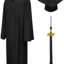 CLERKMANS Unisex Matte Graduation Cap Gown Tassel Package, High School and University (63 (6'6"-6'8"), Black)
