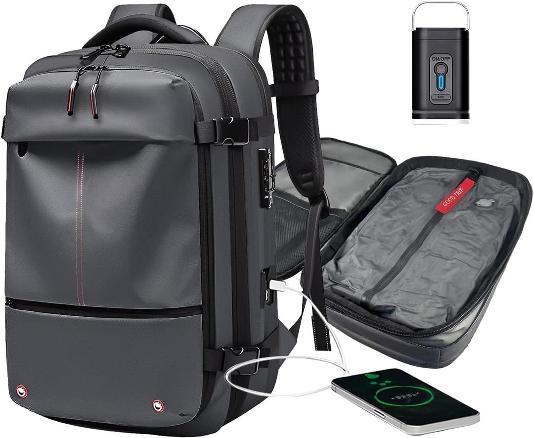 Air Vacuum Backpack with USB Charging Port,Vacpack Backpack with Removable Vacuum Bag, Expandable Air Back with Lock and Pump, Vacuum Compression Bag for Travel and Business