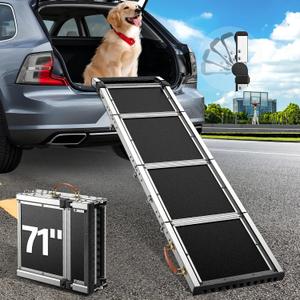 Foldable Dog Car Ramp for Large Dog (80-200 lbs), Extra L71 W17 Folding Pet Ramp with Heavy Duty Steel Hinges, Anti-Slip Outdoor Dog Ramps for Car SUV Truck Side Door (5 Folded)