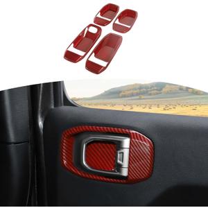 RT-TCZ for Jeep JL Inner Door Handle Bowl Cover Trim for Jeep Wrangler JL JLU 2018+ for Gladiator JT 2020-Present Red Carbon Fiber Interior Accessories 4pcs