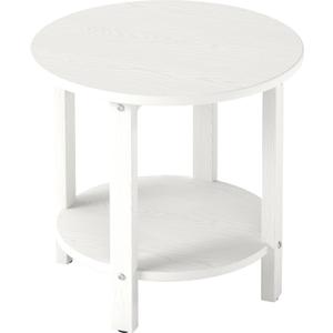 HDPE Round Outdoor Side Table, 18.1-Inch Weatherproof Small Outdoor Table for Adirondack, 2-Tier Patio End Table for Garden Backyard Porch Deck Balcony Poolside (White)