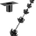 Oak Leaf Rain Chain with Adapter, 8.5ft Adjustable Lotus Rain Catcher Chain for Gutters Outside Downspout, for Divert Water and Home Display, Black Powder Coated