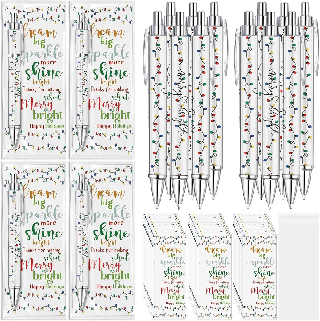 25 Sets Teacher Christmas Gifts Bulk with Light Bulb Pen & Thanks for Making School Cards Holiday Thank You Appreciation Gifts from Students Classroom Favors for School Office Supplies