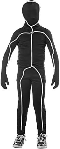 Seasons Child Light Up Stick Figure Cosutme EL Light Hooded Bodysuit for Boys Size 12-14