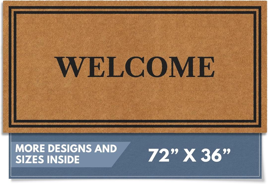Barnyard Designs Natural Coco Coir Heavy Duty Backing Doormat - Large Cute Non-Slip Front Door Welcome Mat for Outside Entrance or Porch Entry, Brown (36x72, Welcome)