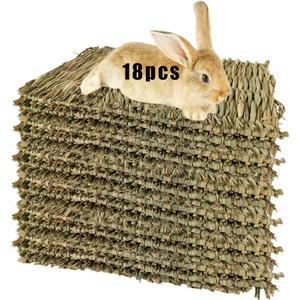 Hamiledyi Rabbit Grass Mat Bunny Natural Straw Woven Bed Small Animal Cages Hay Mat Sleeping Chewing Nesting and Toys for Guinea Pig Chinchilla Squirrel Hamster Cat Dog (18pcs Rabbit Grass Mat)