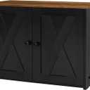 Dwanton Litter Box Enclosure, Cat Litter Box Furniture Hidden, Reversible Entrance Can Be on Left or Right Side, Wooden Cat Washroom Indoor, Black and Warm Brown, 27.6 Inches