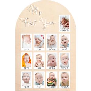 My First Year Photo Board Baby Birthday Picture Frame 12 Monthly Wooden Photo Board 1st Birthday Decorations Baby Gift for Newborn Keepsake(19 x 11 Inch)
