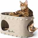DownyPaws Cat House for Indoor Cats, Cat Bed Cave for Multiple & Large Cats Up to 22 Lbs, Scratch Resistant Peekaboo Cat Caves, Foldable Cat Tunnel Enclosed Bed, PeekaPurr, Cream