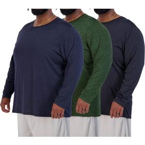 Real Essentials 3 Pack: Men’s Big & Tall Long Sleeve Dry-Fit Crew Neck T-Shirt - Gym Workout Athletic Running Tee (Green, XXXL)