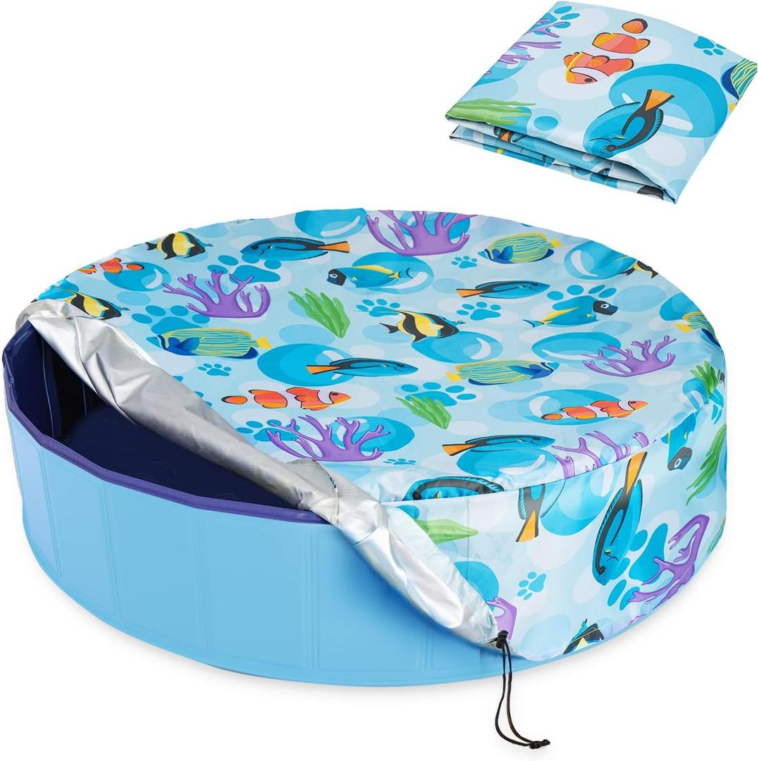 Foldable Round Dog Swimming Pool Cover, for 32 "/63“/48” Collapsible Outdoor Tub, PVC Coating Waterproof and UV Protection, Leakproof Washable Kiddie Pet Small Paddling Bath Accessories,  M-48*12 inch