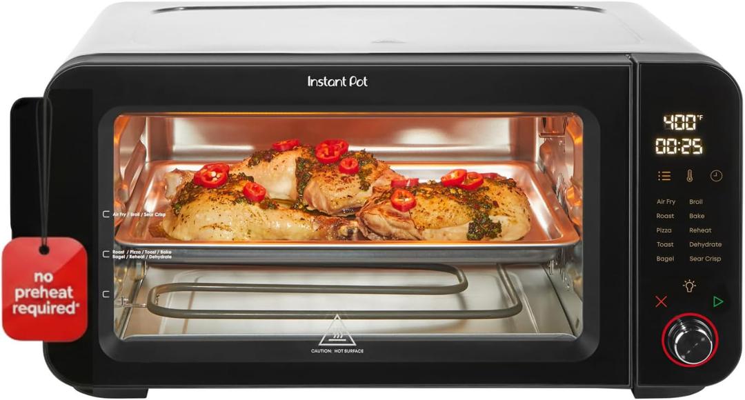 Instant Pot No Preheat Required* 6-Slice Air Fryer Toaster Oven with InstantHeat Technology, 10-in-1, Air Fry, Roast, Bake, Sear Crisp, Toast, Bagel, Broil, Dehydrate, Reheat, and Make Pizza
