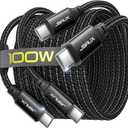 JSAUX 100W USB C to USB C Cable [2-Pack 10FT], Type C Fast Charging Cord for iPhone 17 Air/iPhone 17/iPhone 17 Pro/iPhone 17 Pro Max, iPhone 16/15 Series, Galaxy S/Note Series, MacBook, iPad - Black