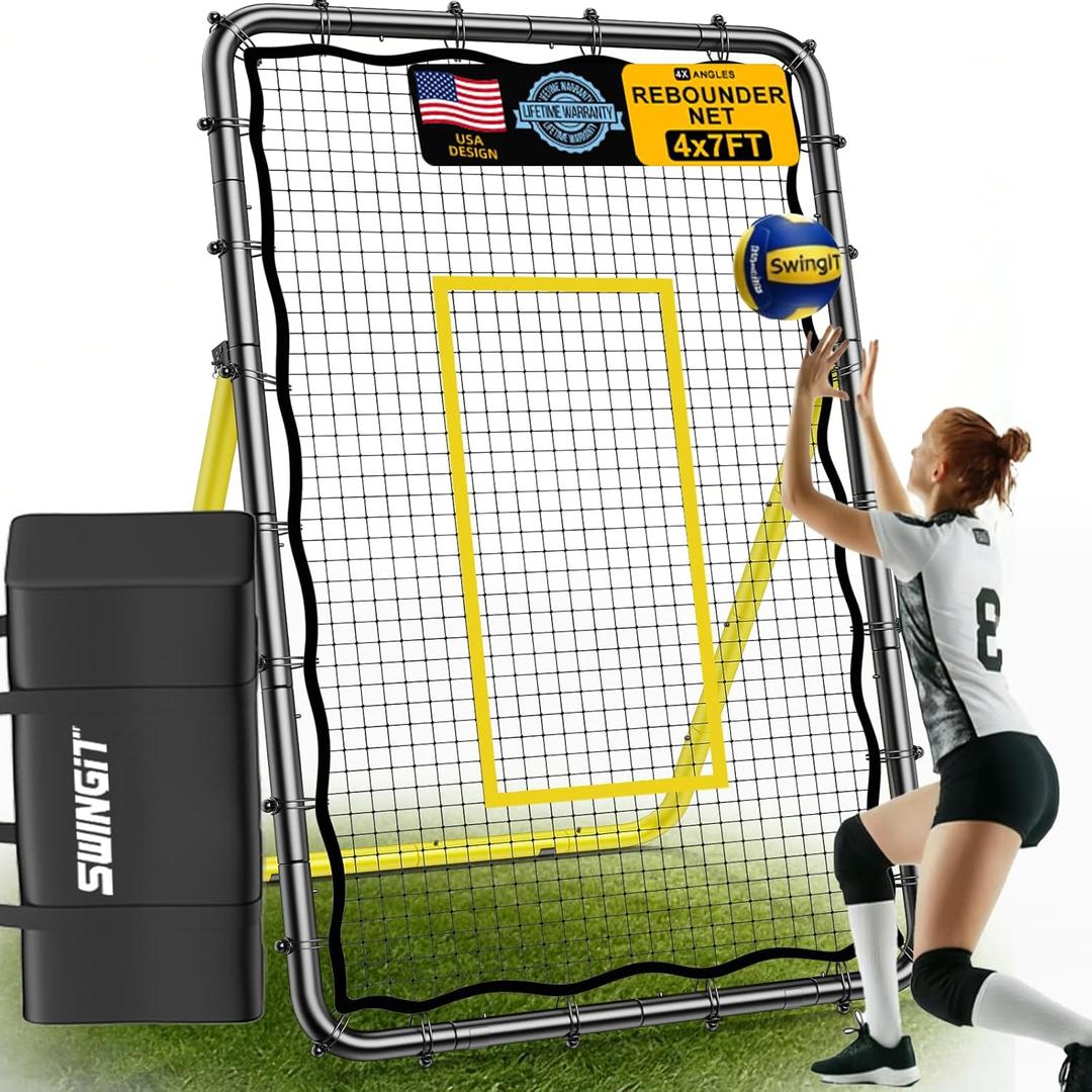 Adjustable Volleyball Rebounder Net 7x4FT/4x4FT Bounce Back Practice Equipment for Volleyball Spike, Serving Trainer for Lacrosse Training, Ideal for Outdoor Indoor and Backyard Training