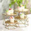 Metal Display Risers, Set of 4 Brass Hexagonal Nesting Buffet Riser Set, Modern Brass Buffet Display Stands for Food, Food Display Risers for Buffet Cupcake Small Potted Plants