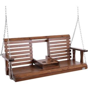VEVOR Wooden Porch Swing 5 ft, Patio Bench Swing for Courtyard & Garden, Upgraded 880 lbs Strong Load Capacity, Heavy Duty Swing Chair Bench with Hanging Chains for Outdoors, Brown