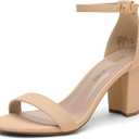 DREAM PAIRS Women's Chunk Low Heel Pump Sandals (7.5 Wide, Nude/Nubuck)