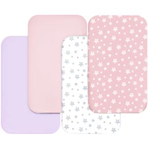 Bassinet Sheets for Baby Boys Girls 4 Pack(33" x 20"), Compatible with AirClub, Mika Micky, Baby Delight, Dream On Me, Koola, AMKE and Other Rectangle Bassinet Mattress, Pink