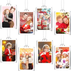 Weysat 8 Pcs Christmas Photo Ornaments Small Hanging Picture Frame Ornaments Wallet Size Picture Frames for Christmas Tree Decoration Tear the Scratch Film Before Use(2 x 3 Inch,Vertical)