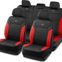 Skechers Memory Foam Car Seat Covers, Lycra Fabric Seat Covers &Thick Memory Foam, Car Seat Cover Full Sets, Airbag Compatible, Automotive Comfort Protection for Most Cars,Trucks, SUVs, Red