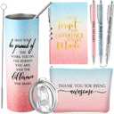 Domensi 6 Pcs Employee Appreciation Gift for Women Teacher Cna Week Thank You Gift May You Be Proud 20 oz Rustic Marble Sign Tumbler Makeup Bag Journal for Graduation Work Business(Blue and Pink)