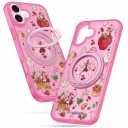 for iPhone 16plus Case - Compatible with MagSafe for Women Girls Bulit-in 360 Rotatable Magnetic Ring Holder Kickstand Cute Aesthetic Pink Strawberry Design for Apple 16plus