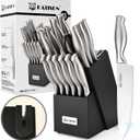 Knife Set, 15-Piece Kitchen Knife Block Sets with Built-in Sharpener, German Stainless Steel Knife Block Set, Dishwasher Safe (Silver/Black)