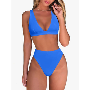 Womens High Waisted Thong Bikini Sets Sexy Brazilian Triangle Top Deep V Neck Two Piece Swimsuit Bathing Suits Size M