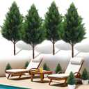 Artificial Cedar Topiary Plants: 20 Inch (4P) UV Resistant Faux Pine Stems Shrubs Plastic Greenery for Outdoor Indoor Home Decor, Garden, Front Porch, Office, Restaurant & Holiday Party