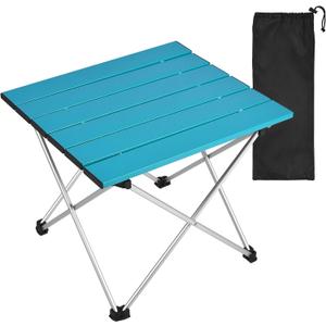 Tesouro Portable Camping Table,Folding Side Table Aluminum Top for Outdoor Cooking, Hiking, Travel, Picnic (Blue-Large)
