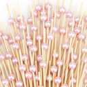 200 PCS Pink Cocktail Toothpicks for Appetizers, Natural Bamboo Coctail Skewers Sticks, Pearl Decorative Cocktail Tooth Picks for Drinks, Fruit, Charcuterie, Wedding Food Party Fancy 4.7 Inch Long