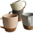Mora Ceramic Large Latte Mug Set of 4, 16oz - Microwavable, Porcelain Coffee Cups With Big Handle - Modern, Boho, Unique Style For Any Kitchen. Microwave Safe Stoneware - Assorted Neutrals