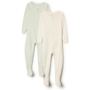 Amazon Essentials x Sofia Grainge Unisex Toddlers and Babies' Snug-Fit Cotton Footed Pajamas (6-9 Months, Ivory/Pale Green)